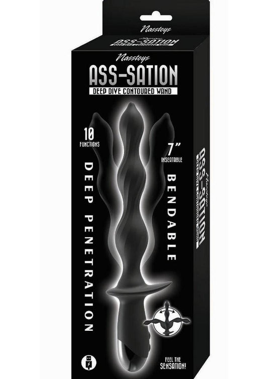 Ass-Sation Deep Dive Contoured Wand Rechargeable Silicone Anal Probe - Black