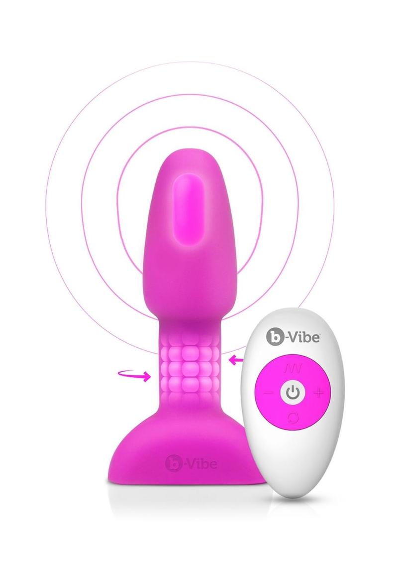 B-Vibe Rimming Petite Rechargeable Silicone Anal Plug with Remote - Fuchsia/Pink