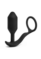 B-Vibe Vibrating Snug and Tug Rechargeable Silicone Cock Ring Andamp; Anal Plug - Black - Medium