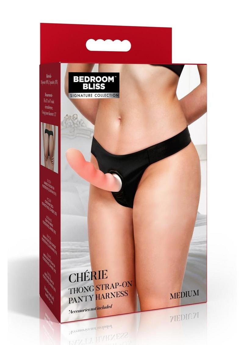 Bedroom Bliss Chérie Thong Strap-On Panty Harness - Black - Medium