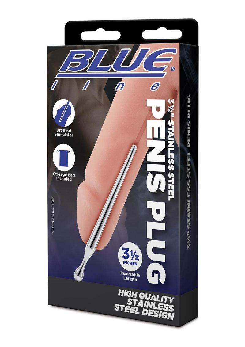 Blue Line Penis Plug 3.5in - Stainless - Steel