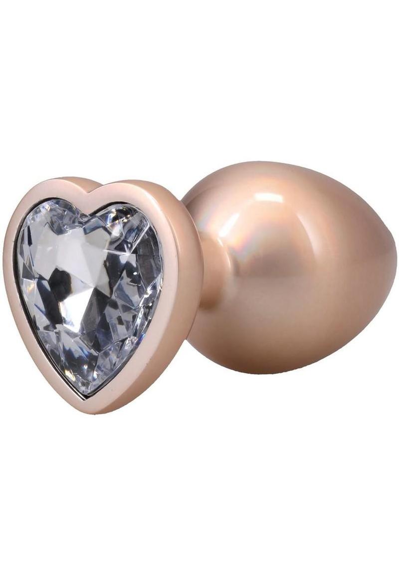 luxury metal anal plug with heart diamond jewel and smooth tapered shape for erotic comfort