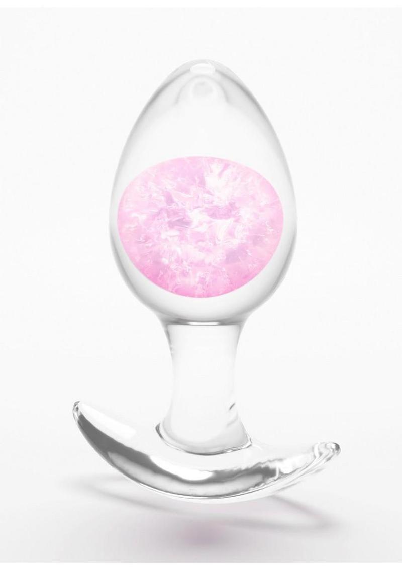 Cosmic Glams Silicone Anal Plug - Pink - Medium Vibrant anal toy with smooth silicone body and colorful glass marble accent for erotic play