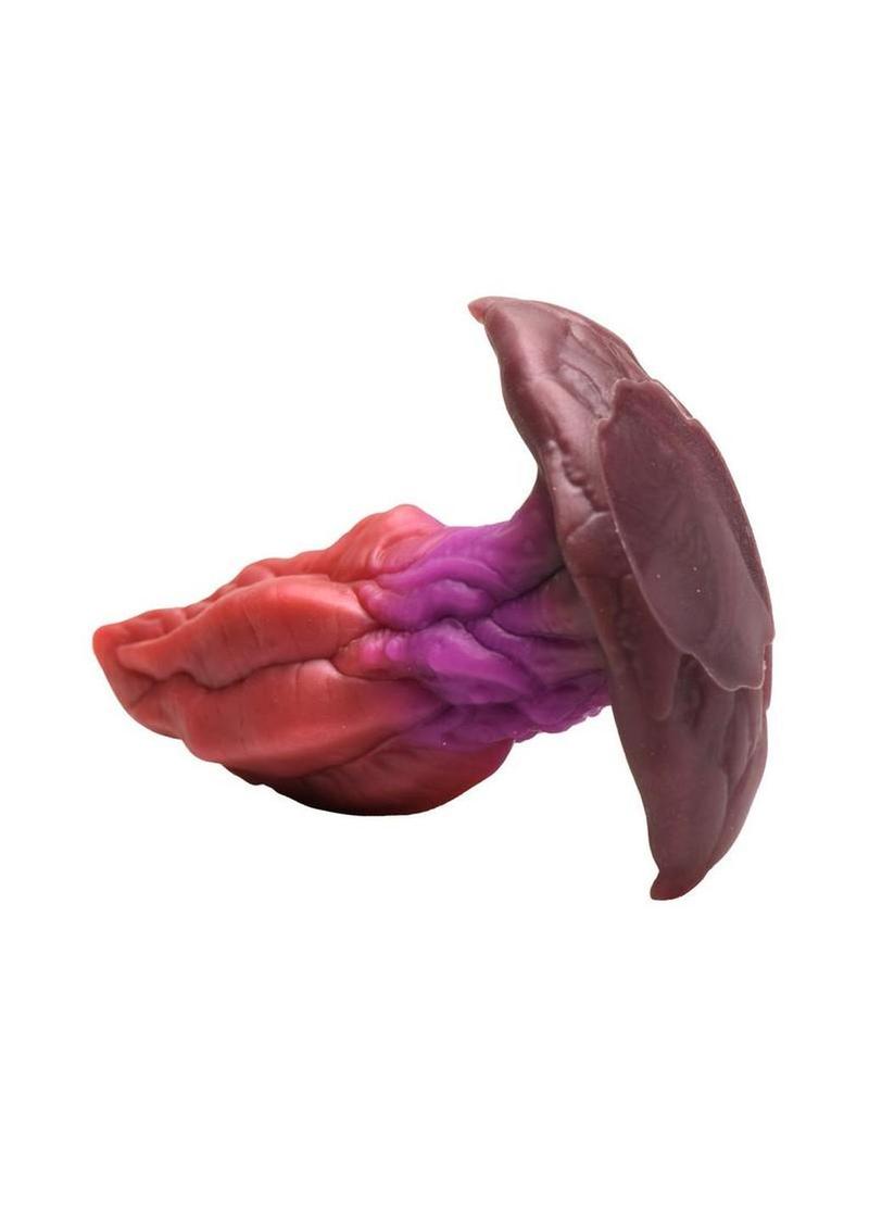 Erotic anal toy with flexible silicone body and flanged base for secure comfort