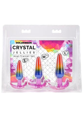 rainbow crystal jellies anal trainer set featuring three plugs in graduated sizes for beginners