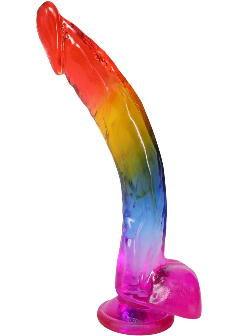 Crystal Jellies Realistic Dildo with Balls - Multicolor/Rainbow - 9.5in
