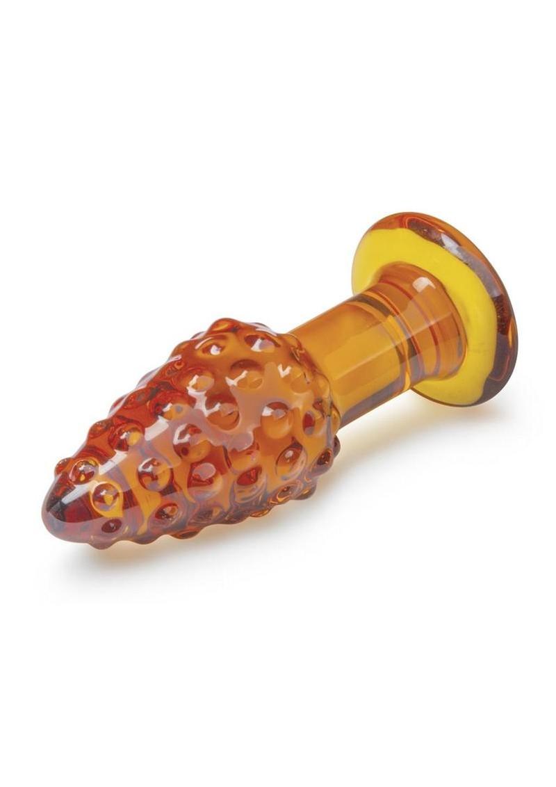 handblown glass corn shaped anal plug with textured kernels for playful stimulation and visual novelty
