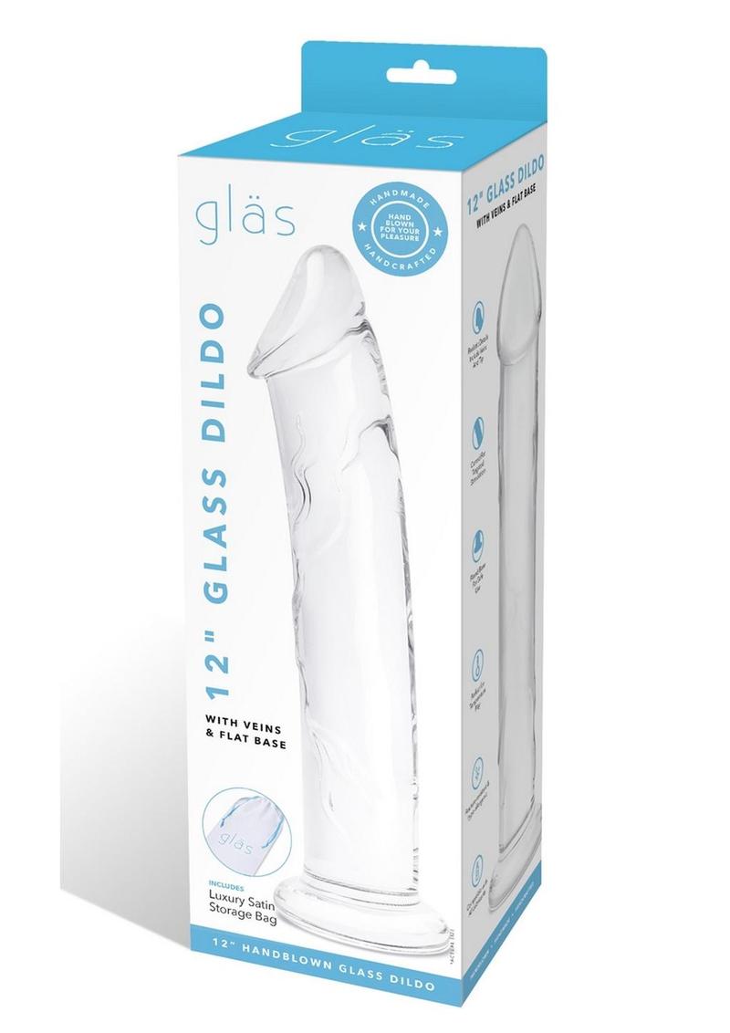 Glas Dildo Glass with Veins and Flat Base - Clear - 12in