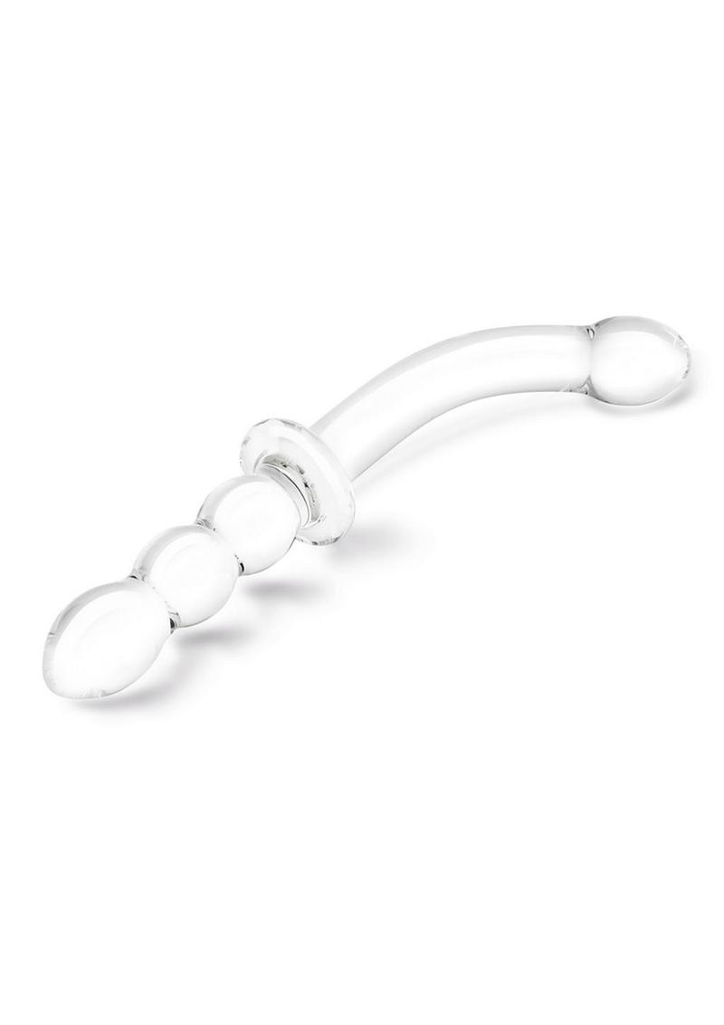 Glas Girthy Ribbed G-Spot Glass Dildo with Handle Grip Double End