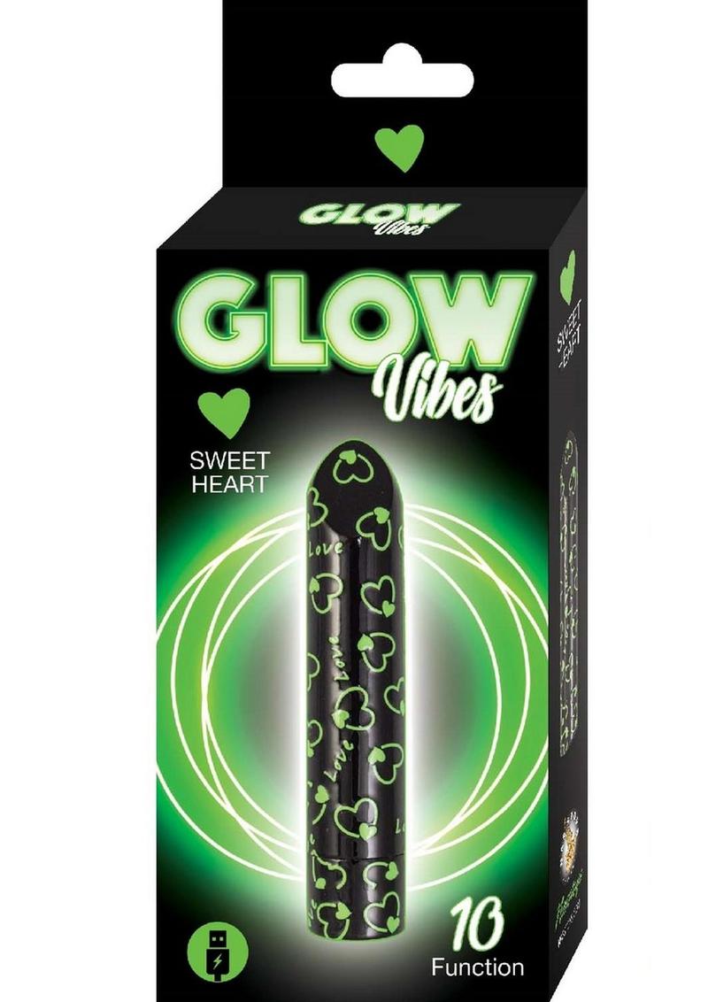 Glow Vibes Sweet Heart Rechargeable Glow In The Dark Bullet - Black/Glow In The Dark/Green