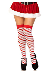 red and white striped over the knee socks for christmas lingerie and sexy festive holiday outfits