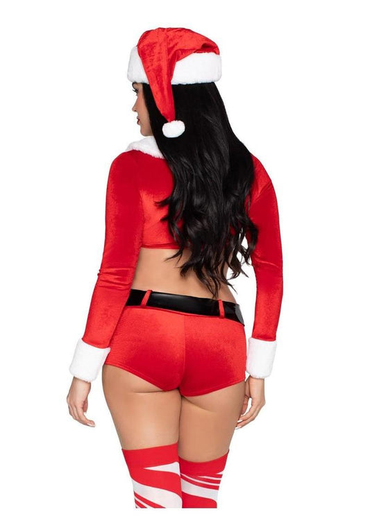 red velvet christmas lingerie with crop top shorts and santa hat for sexy holiday bedroom fun