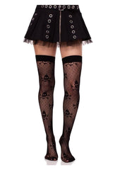 Leg Avenue Dotted Net Skull Thigh Highs Fetish Wear Goth Wear Costume