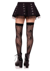 Leg Avenue Dotted Net Skull Thigh Highs Fetish Wear Goth Wear Costume