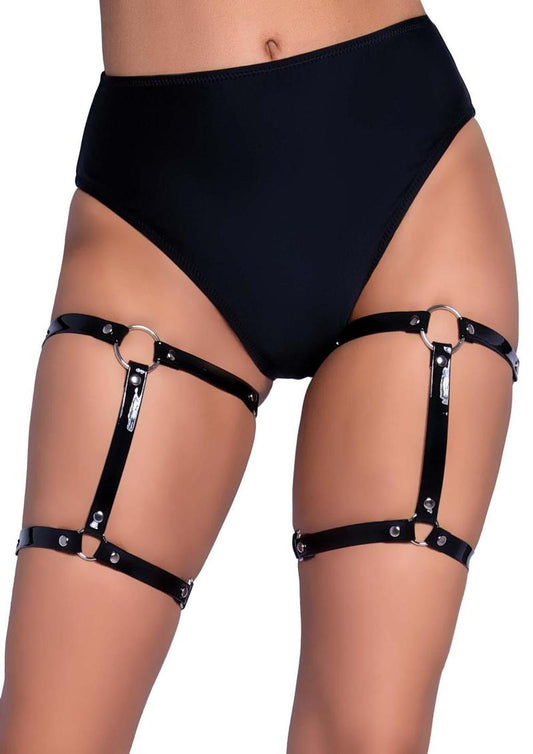 Leg Avenue Dual Strap Studded Thigh High Garters - Black - One Size