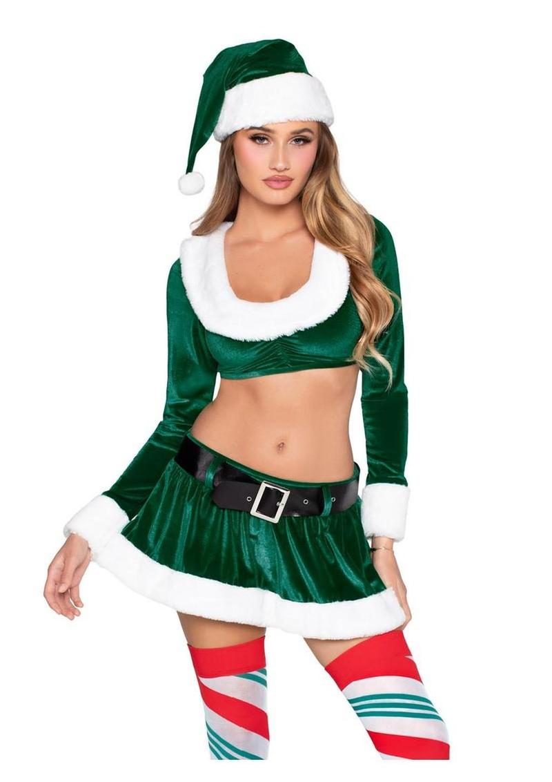 sexy christmas lingerie for women featuring velvet crop top skirt and matching santa hat