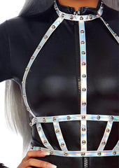 Adult costume iridescent vinyl harness with studs