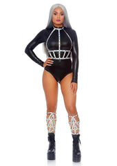 Shiny holographic vinyl harness sexy adult costume