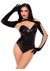 Leg Avenue Net and Opaque Cross-Over Halter Gloved Shrug - Black - One Size