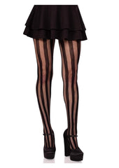 Leg Avenue Net and Opaque Striped Tights - Black - One Size