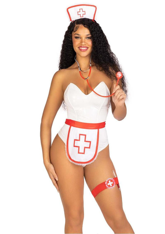 Leg Avenue Nurse Costume - Red/White - 5 Piece Fetish Wear