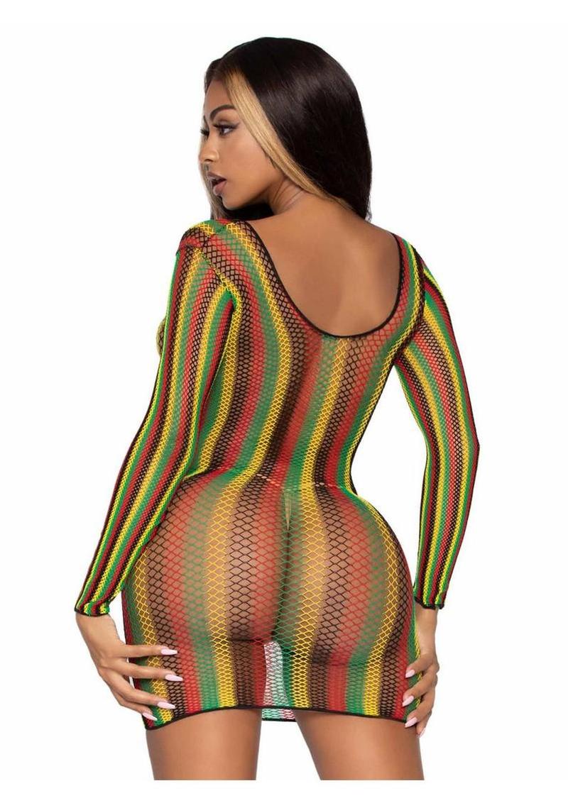 Sexy fetish wear multicolor rasta net mini dress for women