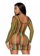 Sexy fetish wear multicolor rasta net mini dress for women