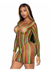 One size long sleeve rasta net fetish wear mini dress