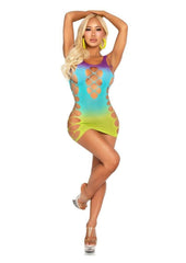 Sexy Fetish Wear Leg Avenue Seamless Ombre Faux Lace Up Mini Dress - Ocean