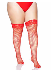 Leg Avenue Spandex Industrial Net Thigh Highs with Stay Up Silicone Lace Top - 1x-2x