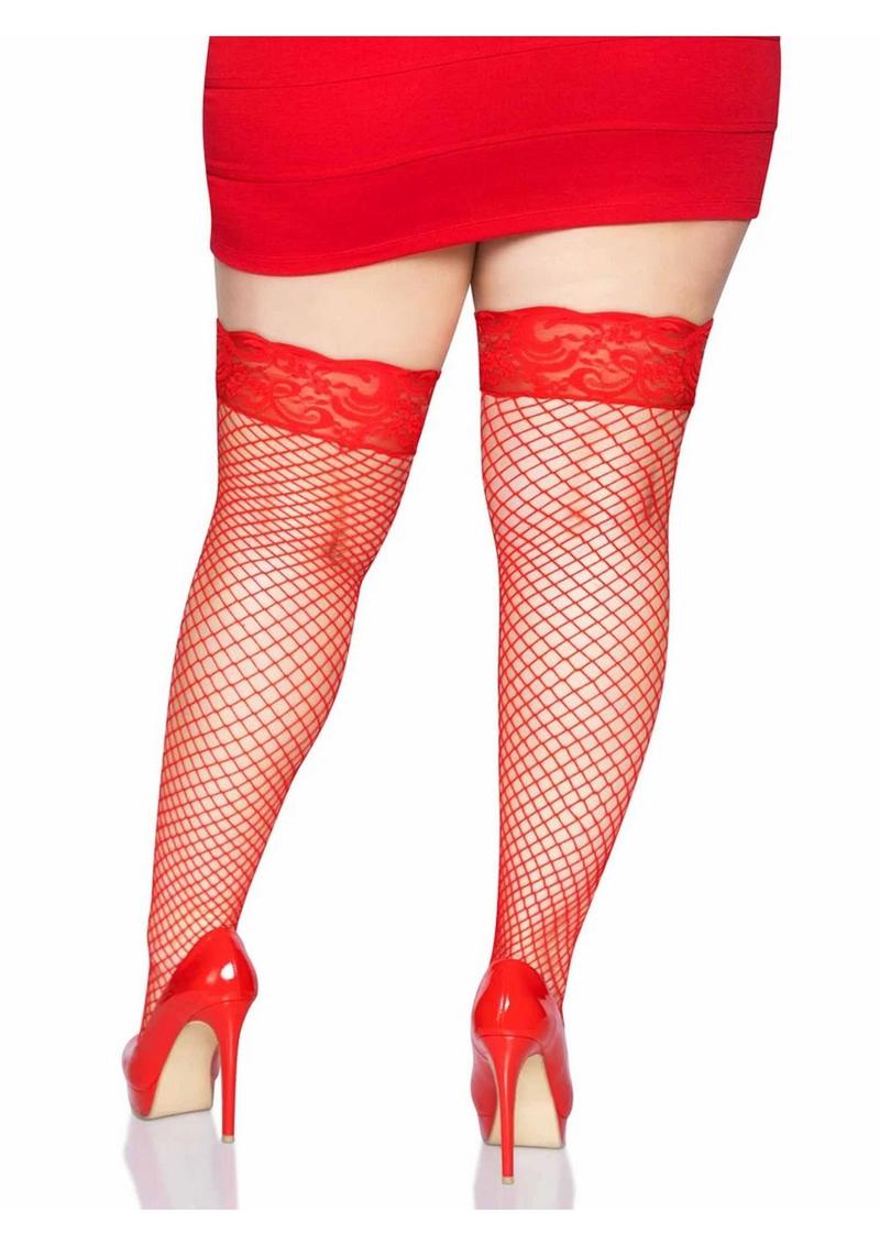 Leg Avenue Spandex Industrial Net Thigh Highs with Stay Up Silicone Lace Top - 1x-2x
