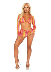 Female Lingerie by Leg Avenue Zig Zag Net Bikini Top, Boyshorts, and Shrug