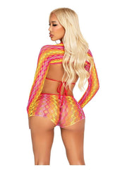 Female Lingerie by Leg Avenue Zig Zag Net Bikini Top, Boyshorts, and Shrug