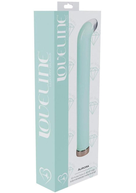 Loveline Aurora 10 Function G-Spot Rechargeable Glass Vibrator - Green - 6.3in