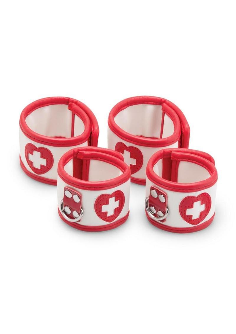 Medical roleplay nurse set with adjustable chain linked cuffs for restraint