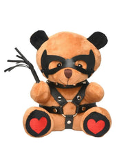 plush dom bear with harness mask and flogger for playful adult gift