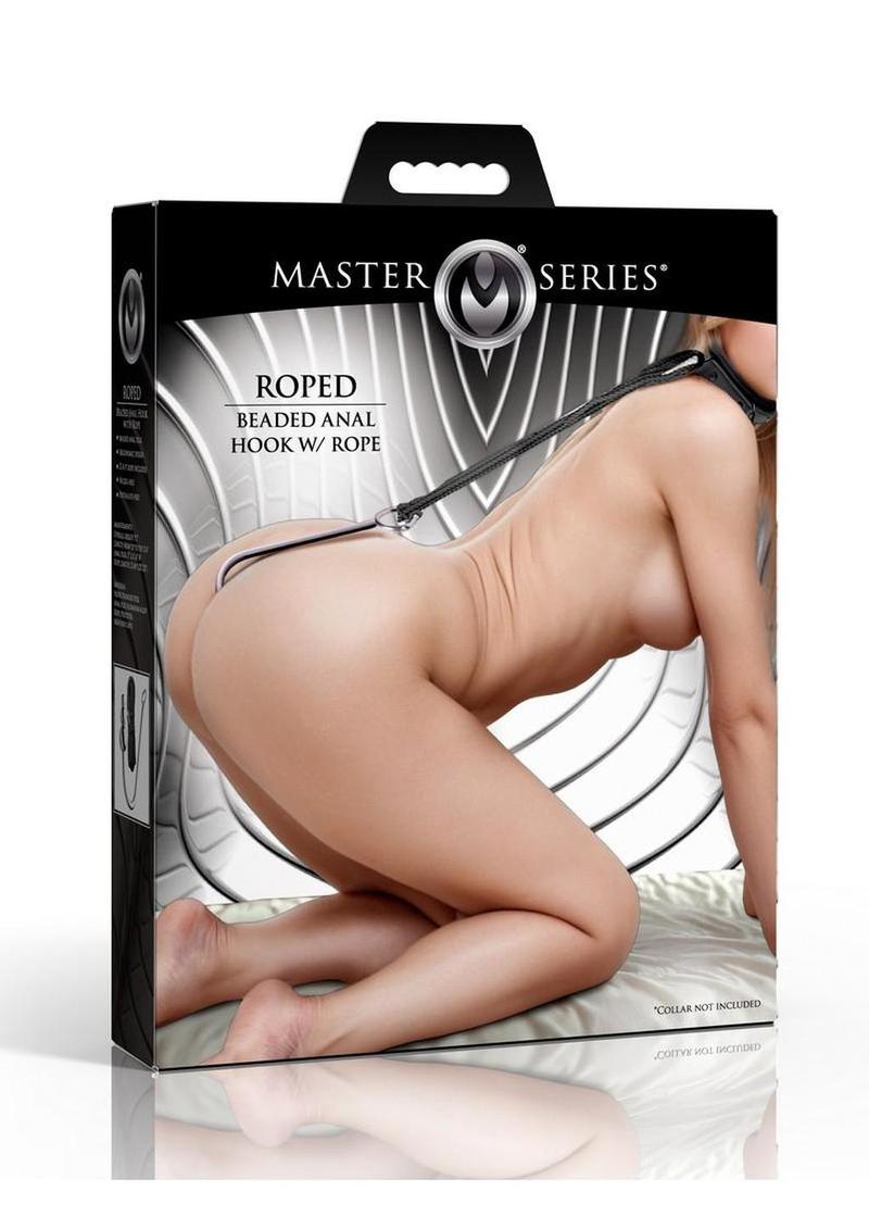 Master Series Roped Beaded Anal Hook with Rope - Black/Silver