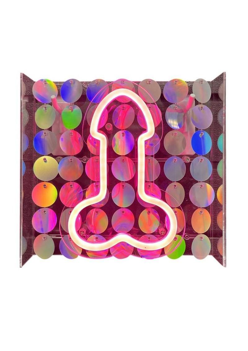 Neon Light Up Penis Sign - Pink/Silver