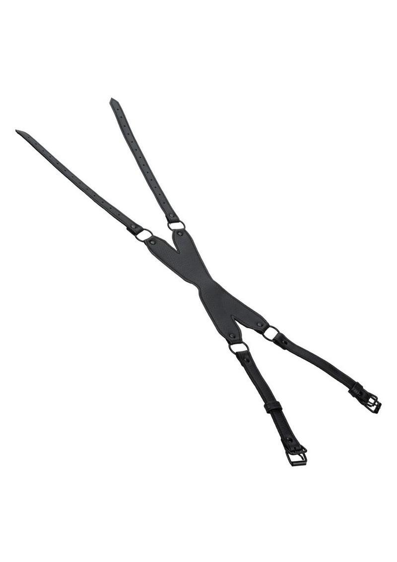 Black adjustable X mask bondage blindfold full blackout design soft interior durable stitched finish perfect for sensory BDSM play