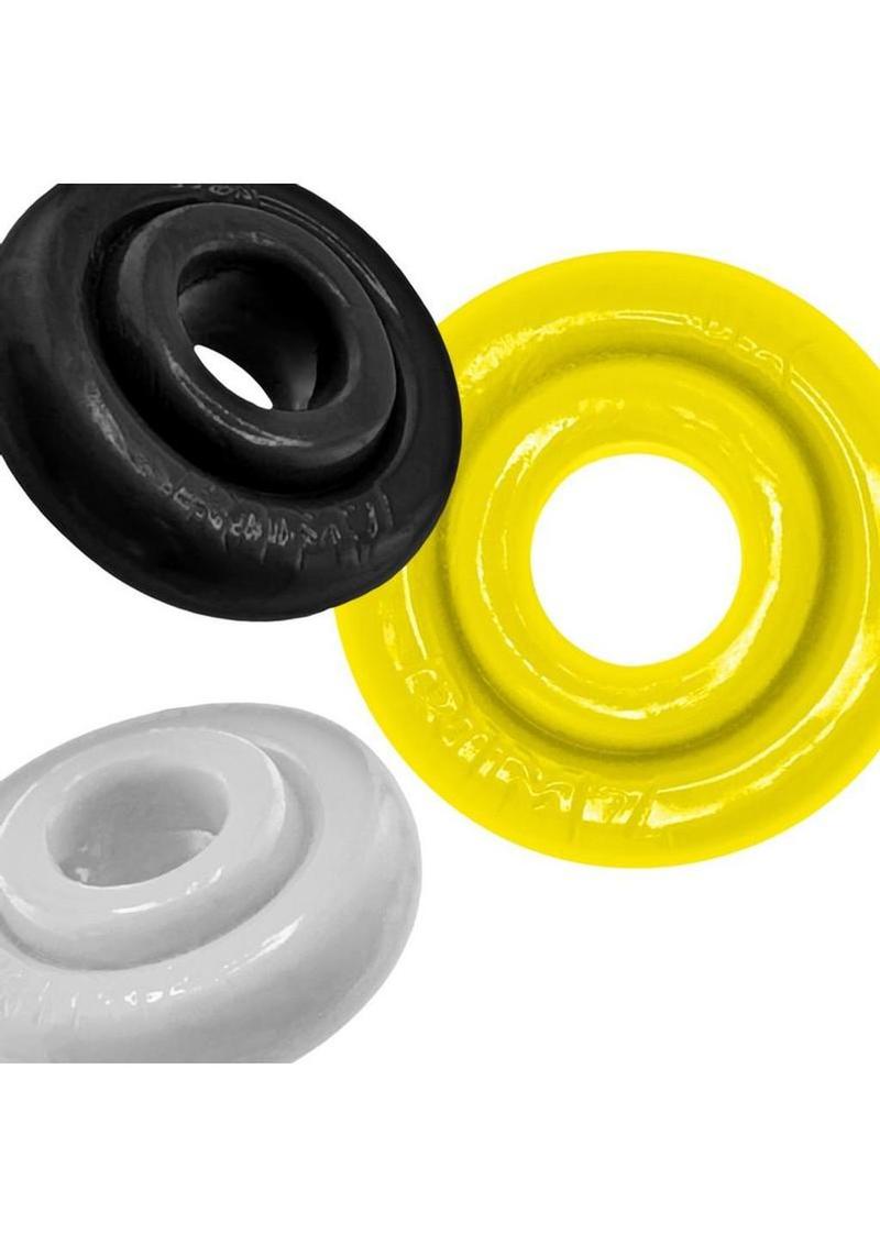 Oxballs Rimringz Multi Size Cock Rings (3 Pack) - Shockwave - Multicolor/Yellow