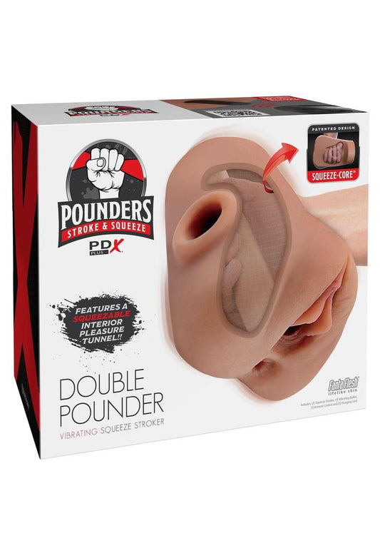 Pdx Plus Double Pounder Vibrating Squeeze Stroker - Pussy and Ass - Caramel