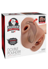 Pdx Plus Double Pounder Vibrating Squeeze Stroker - Pussy and Ass - Caramel