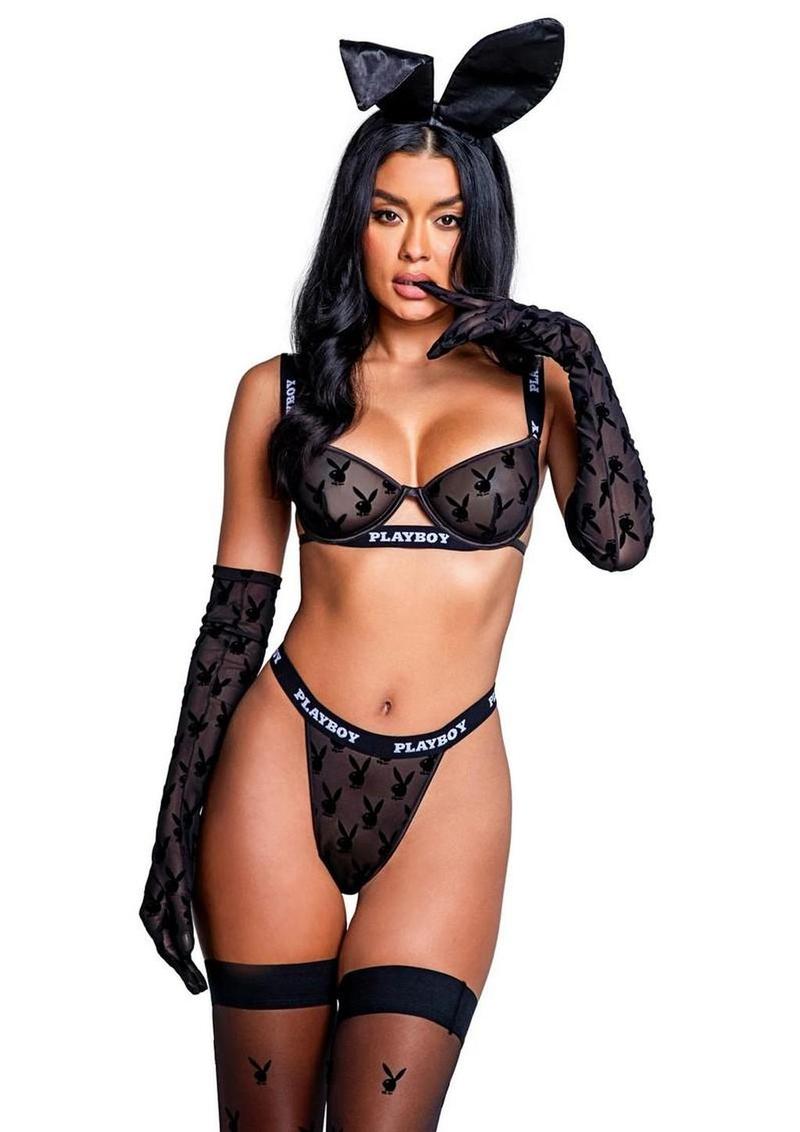 Playboy Bunny Noir - Black - XLarge - 2 Piece/Set