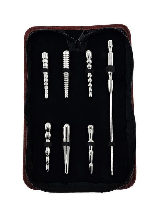 Rouge Stainless Steel Penis Plug Set with Handle - Silver