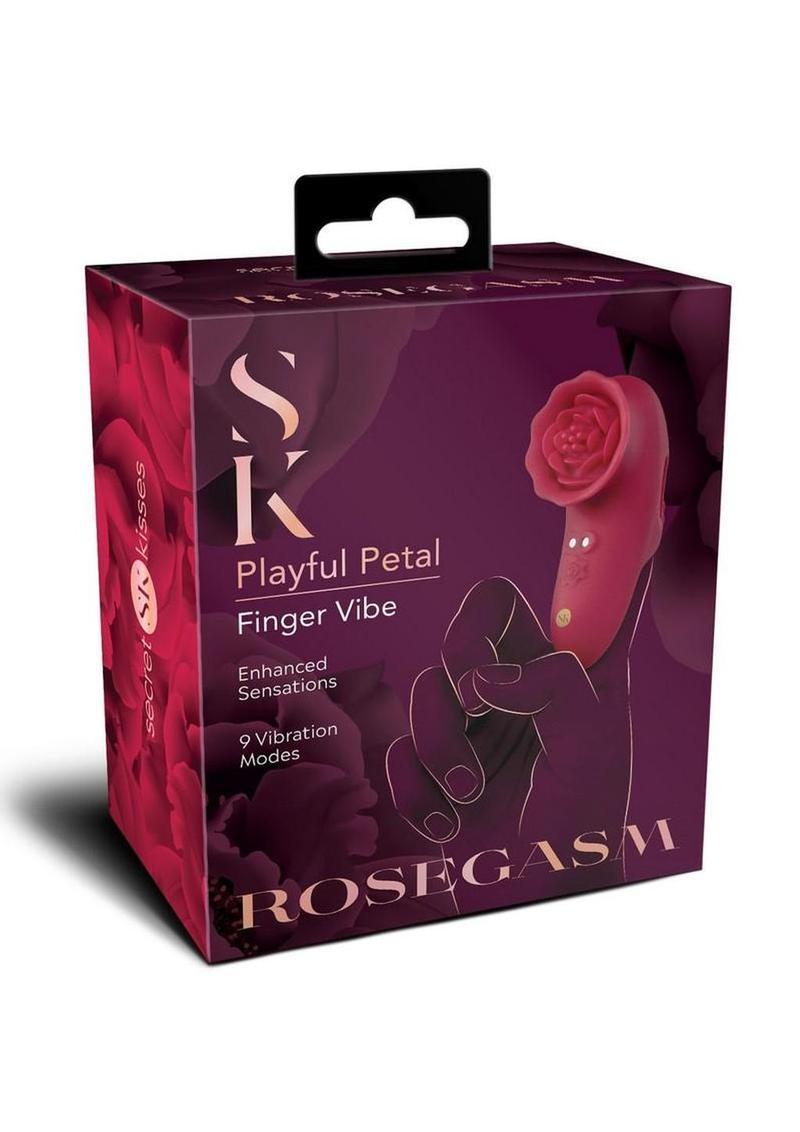 Secret Kisses Rosegasm Playful Petal Rechargeable Silicone Finger Vibrator - Red Rose-inspired silicone finger vibrator offering precision clitoral stimulation
