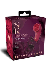 Secret Kisses Rosegasm Playful Petal Rechargeable Silicone Finger Vibrator - Red Rose-inspired silicone finger vibrator offering precision clitoral stimulation