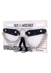 Sex and Mischief Chain Lace Garters - Black/Silver