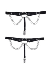 Sex and Mischief Chain Lace Garters - Black/Silver