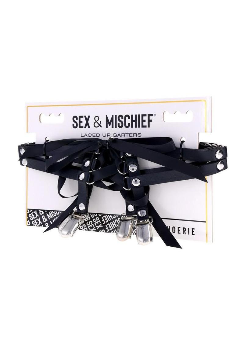 Sex and Mischief Laced Up Garters - Black