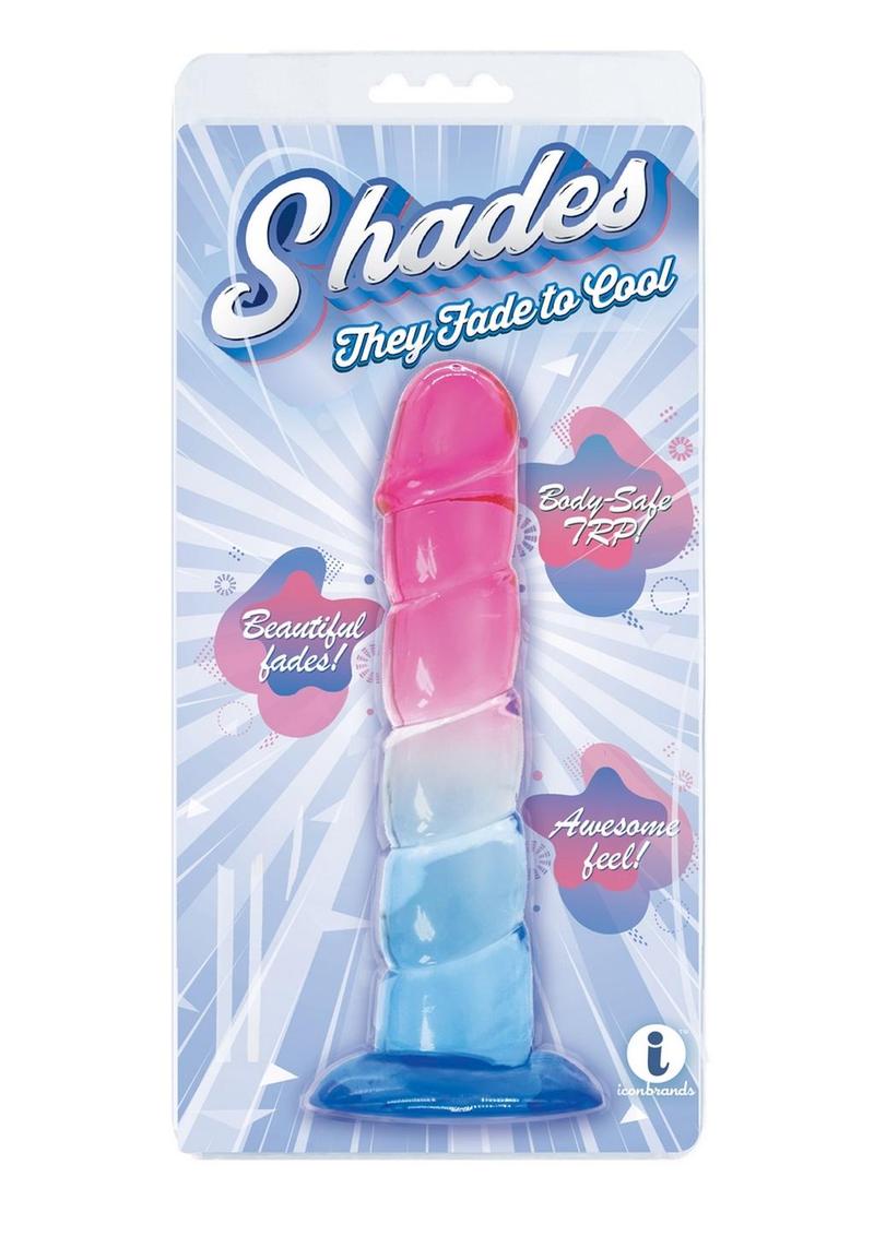 Shades Swirl Dildo with Suction Cup - Blue/Pink - 7.5in